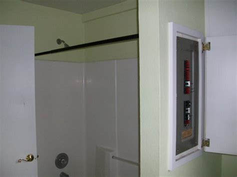 electrical breaker box in bathroom|electrical panels in bathroom.